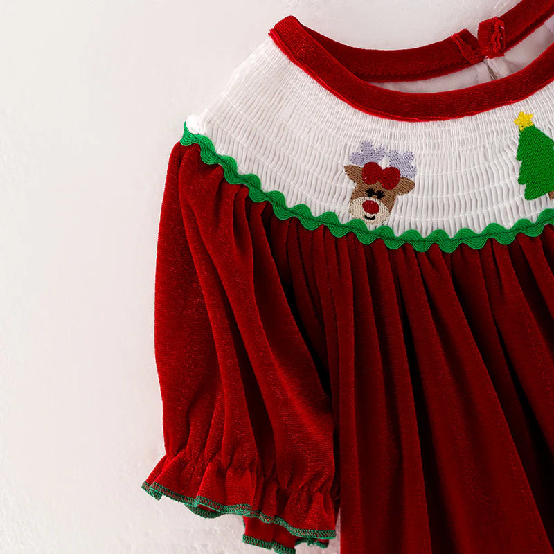 Embroidered Red Velvet Christmas Dress