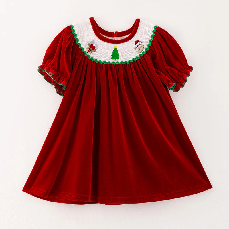 Embroidered Red Velvet Christmas Dress