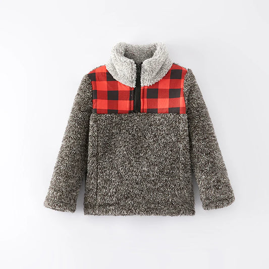 Grey/Plaid Plush Sweater