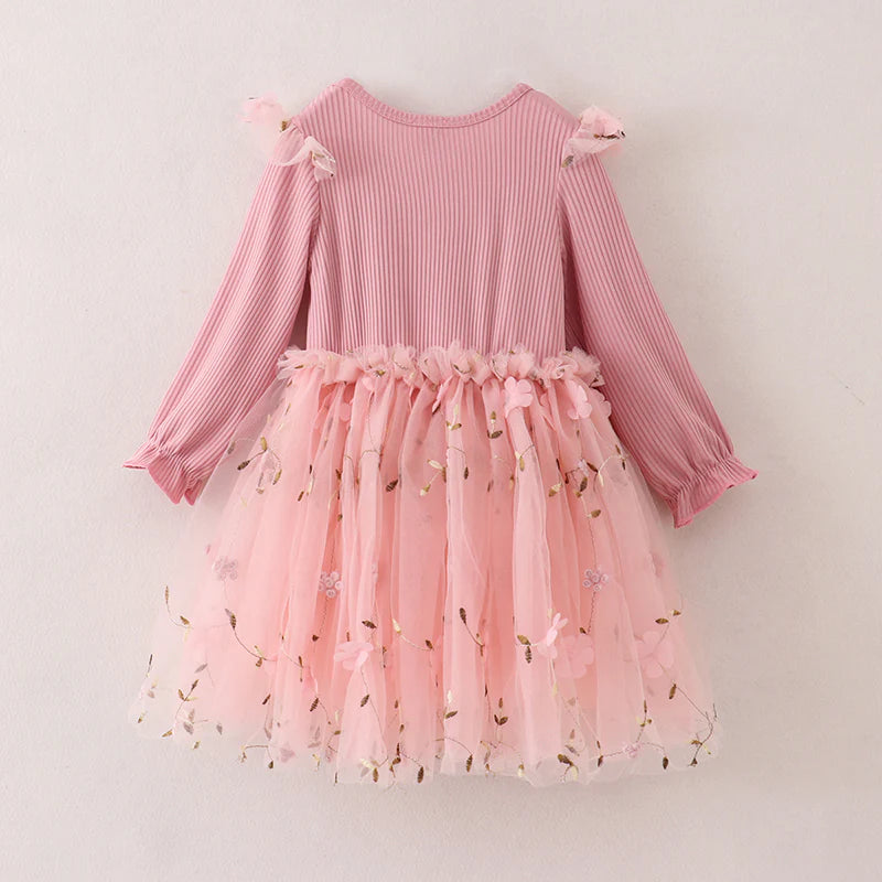 Ribbed Floral Tulle Dress