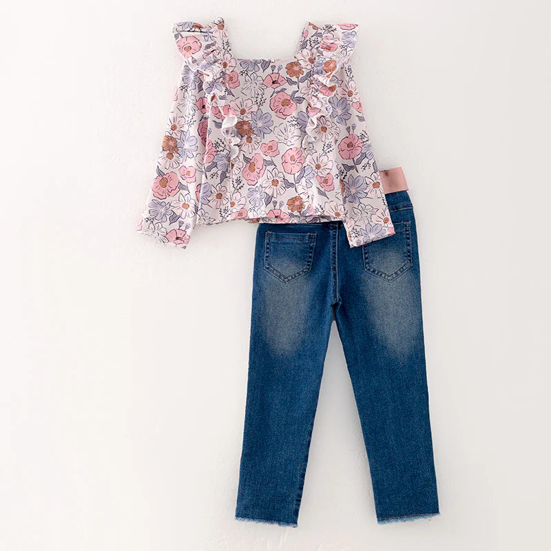 Floral Denim Pearl Pant Set