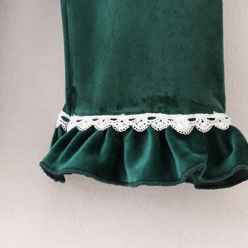 Green Velvet Ruffle Pajamas