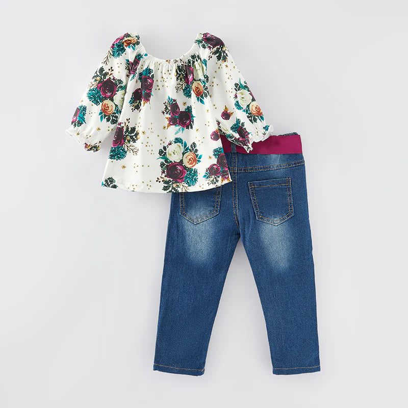 Floral Denim Pant Set