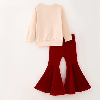 Cream/Red Velvet Pant Set