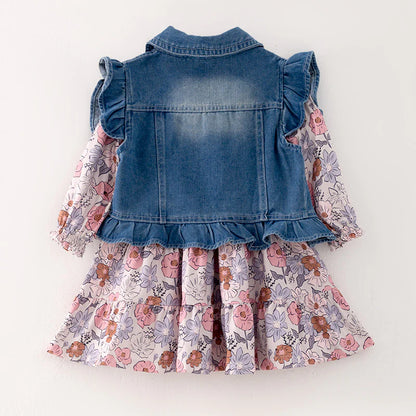 Floral Dress + Denim Vest Set