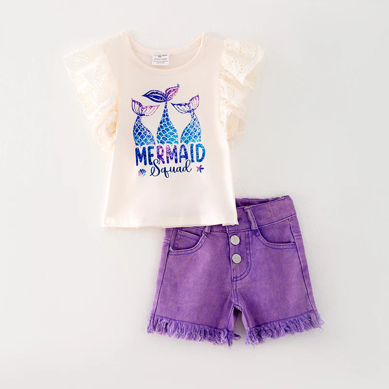 Purple Mermaid Squad Short Set