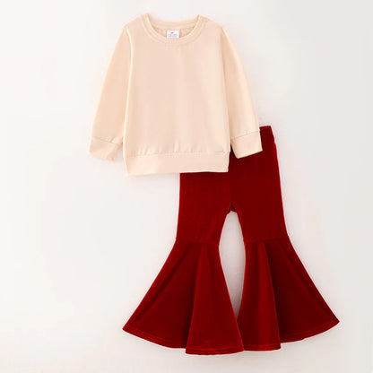 Cream/Red Velvet Pant Set