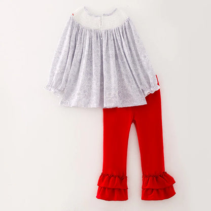 Floral Embroidered Santa Pant Set