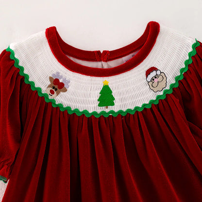 Embroidered Red Velvet Christmas Dress