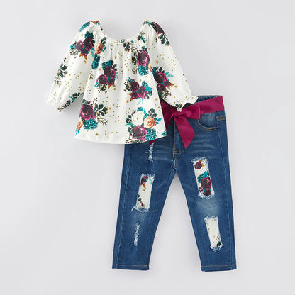 Floral Denim Pant Set