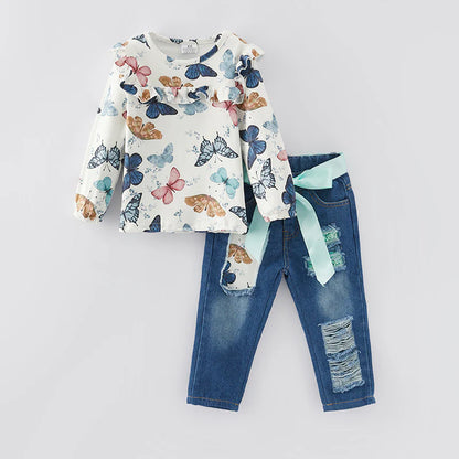 Butterfly Denim Pant Set