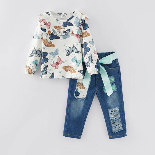 Butterfly Denim Pant Set