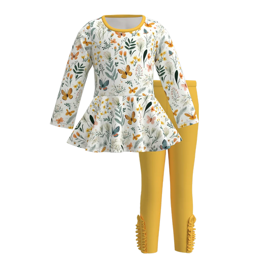 Mustard Floral/Butterflies Legging Set