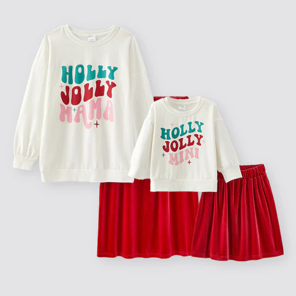 Mom & Me • Holly Jolly Velvet Skirt Set