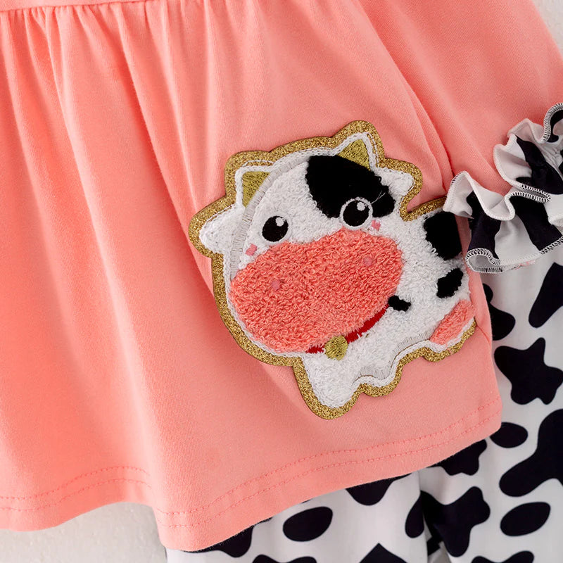 Coral Cow Ruffle Pant Set