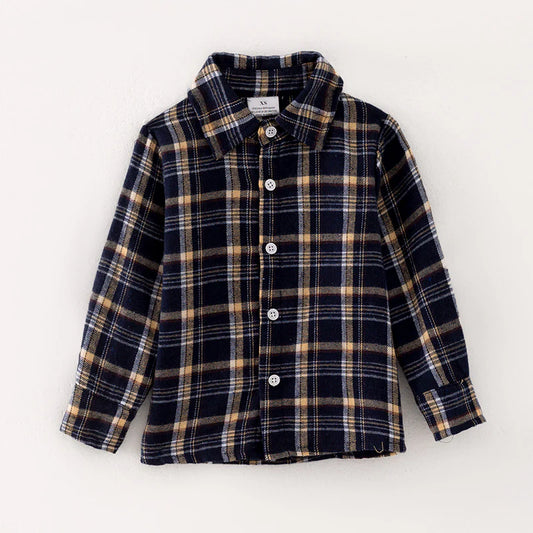 Boys Black Plaid Button Up Shirt