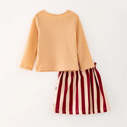 Beige Striped Skirt Set