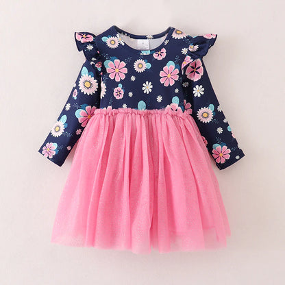 Navy/Pink Floral Tutu Dress