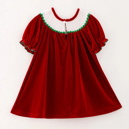 Embroidered Red Velvet Christmas Dress