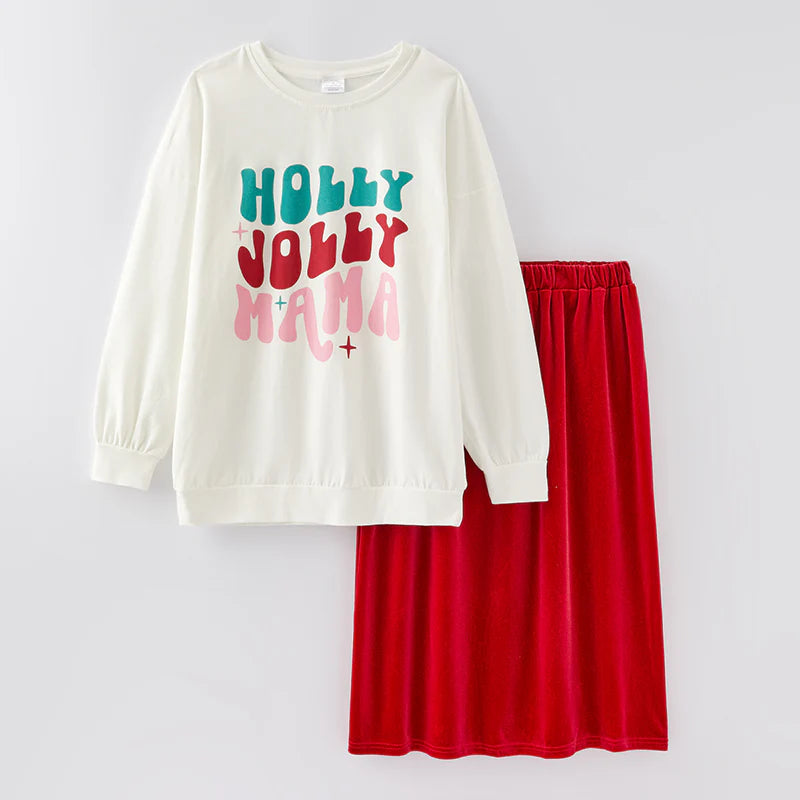 Mom & Me • Holly Jolly Velvet Skirt Set