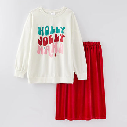 Mom & Me • Holly Jolly Velvet Skirt Set