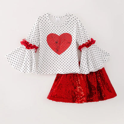 Sequin Heart Skirt Set