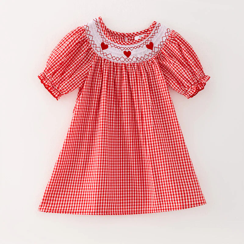 Red Plaid Heart Smock Dress