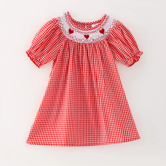 Red Plaid Heart Smock Dress