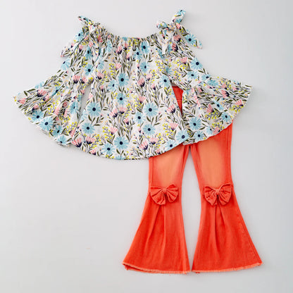 Orange Floral Bell Bottom Set