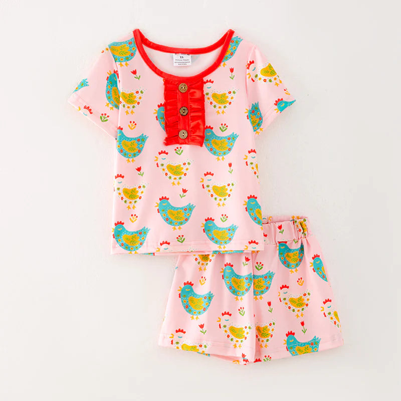 Pink Chicken Pajama Set