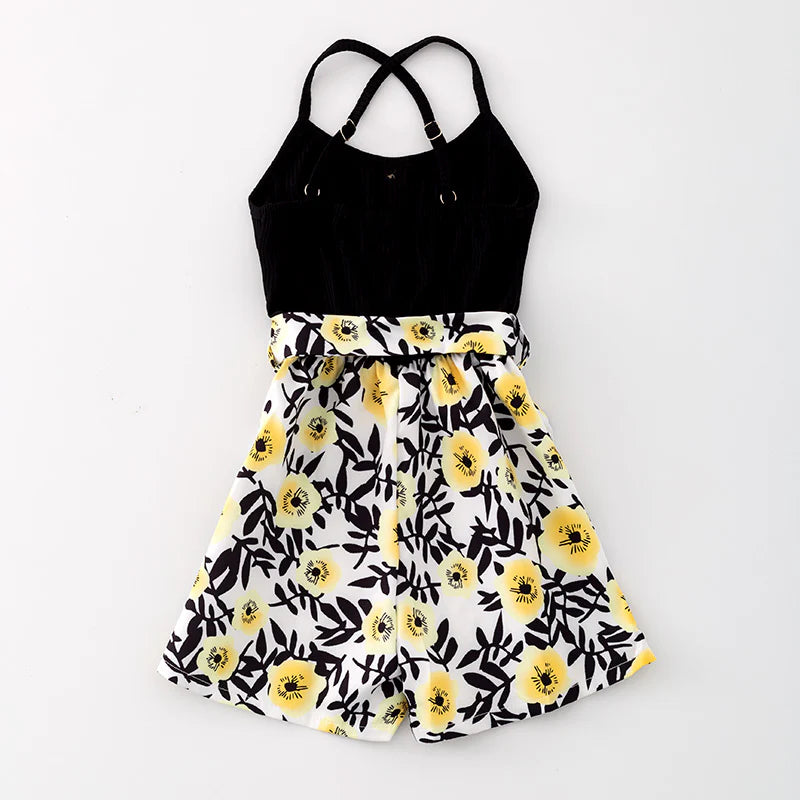 Black/Yellow Floral Shortie Romper