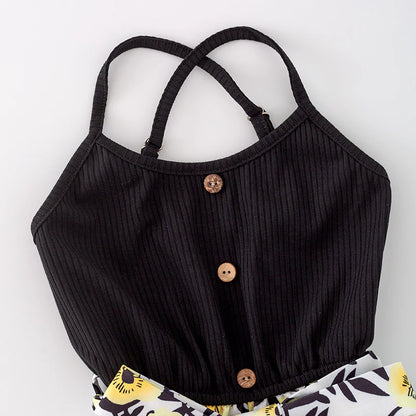 Black/Yellow Floral Shortie Romper