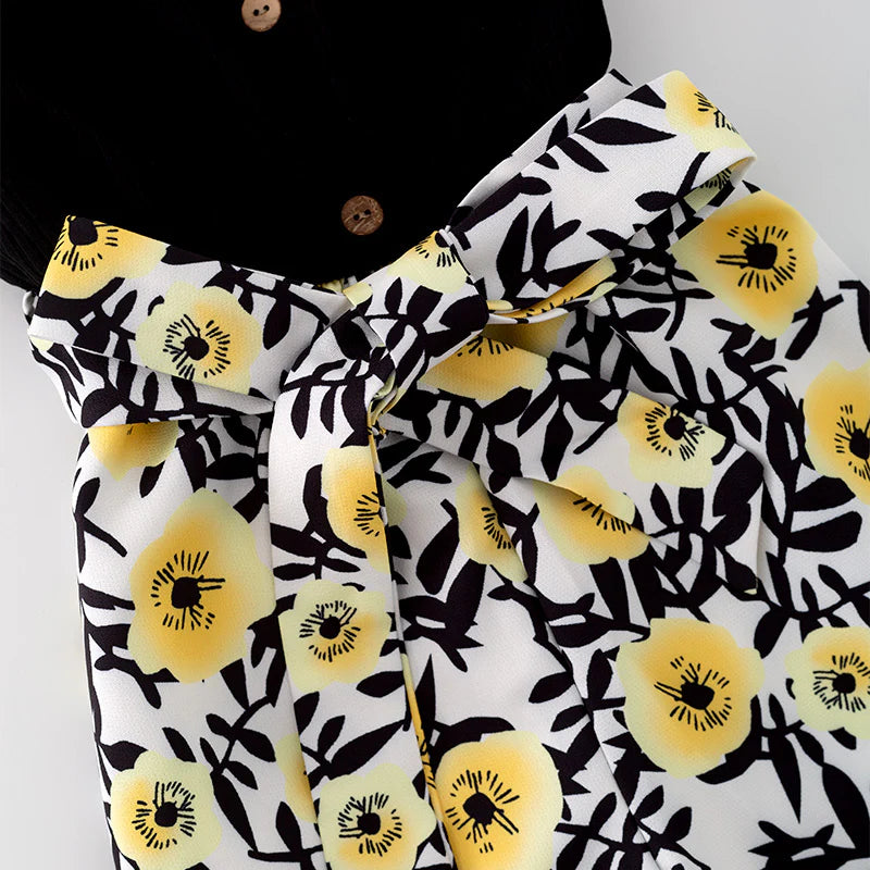 Black/Yellow Floral Shortie Romper