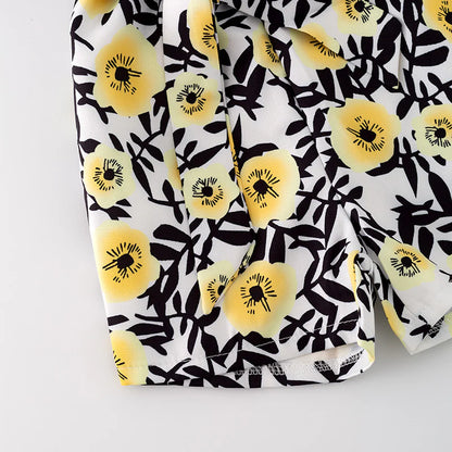 Black/Yellow Floral Shortie Romper