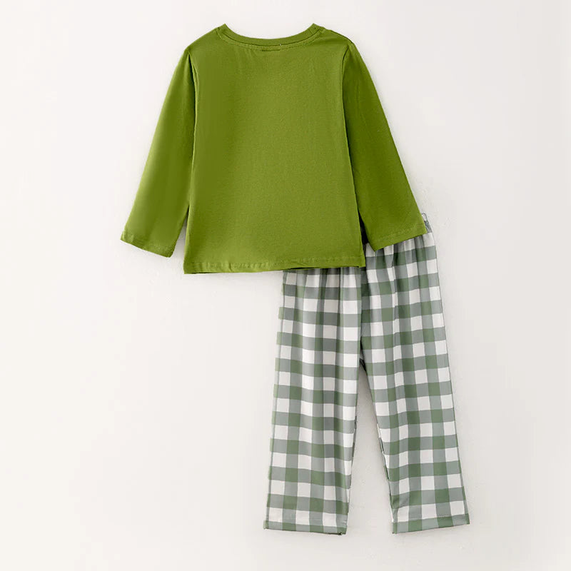 Green Plaid Dinosaur Pant Set