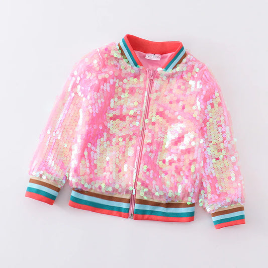 Pink Sequin Bomber Jacket