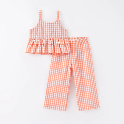 Coral Plaid Pant Set