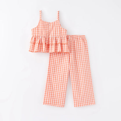 Coral Plaid Pant Set