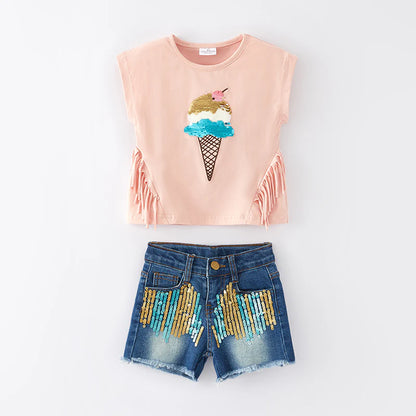 Sequin Ice Cream Short Set