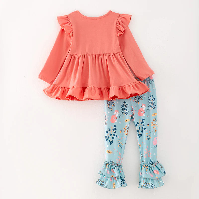 Coral Woodland Ruffle Pant Set