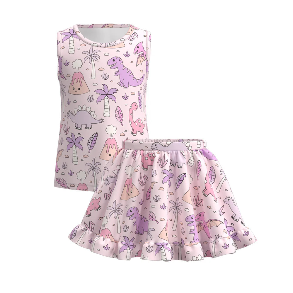 Pink/Purple Dinosaur Skirt Set