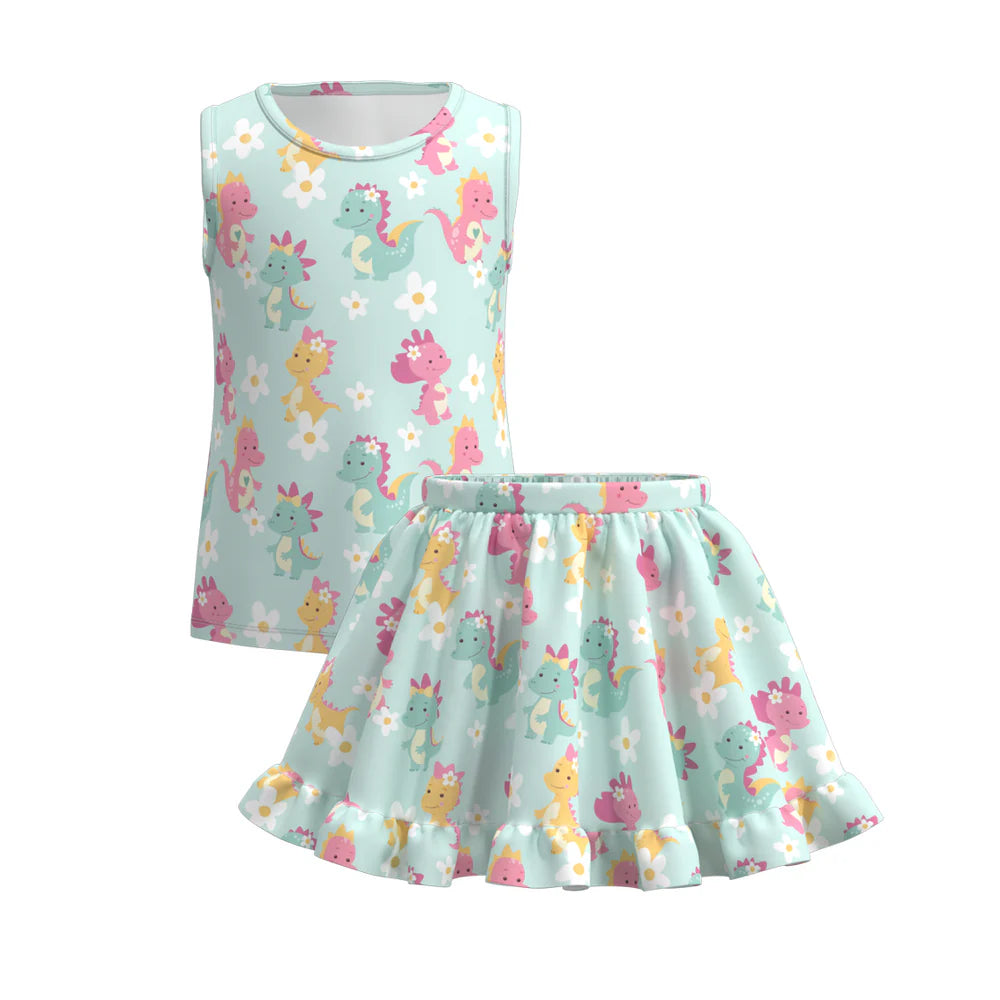 Mint Dinosaur Skirt Set