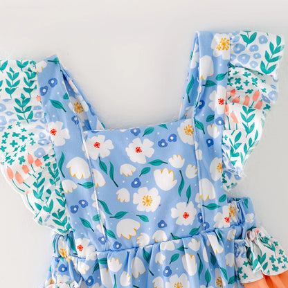 Blue Floral Ruffle Romper