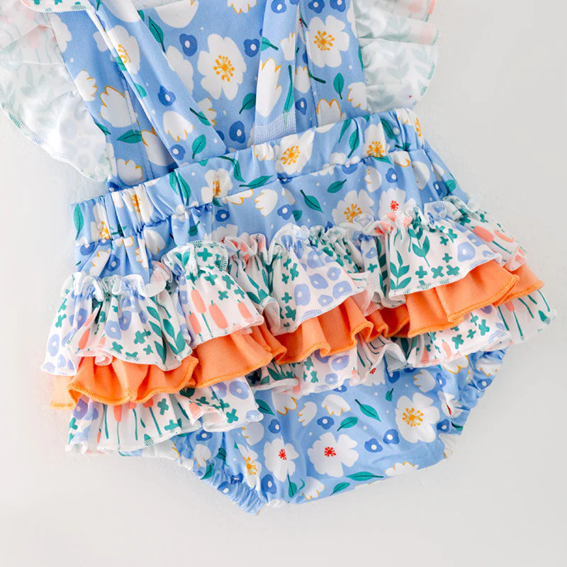 Blue Floral Ruffle Romper