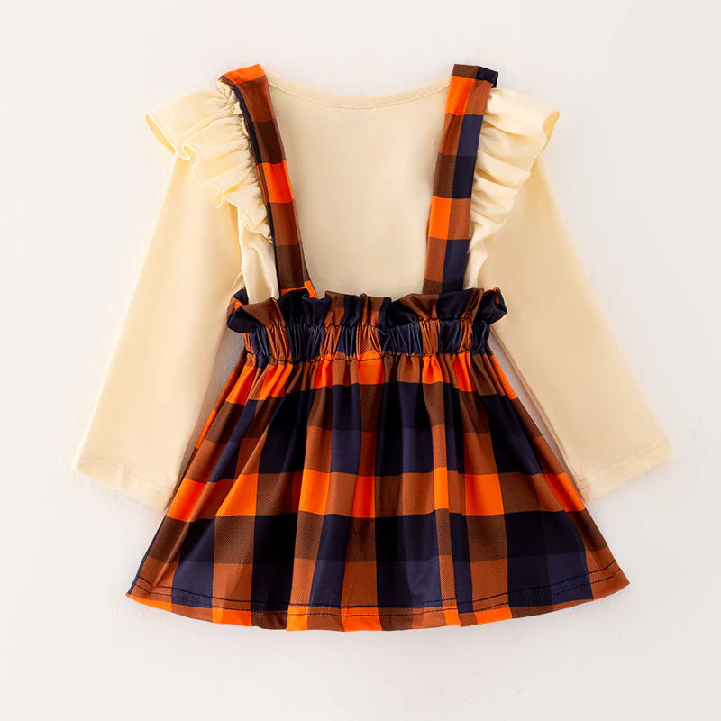 Plaid Pumpkin Suspender Skirt Set