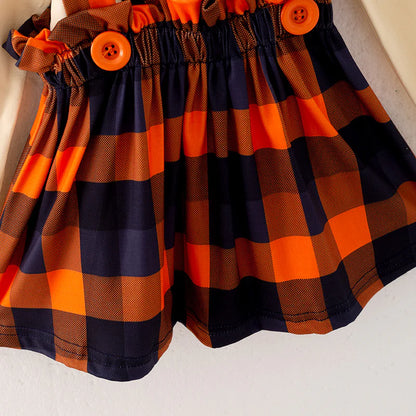 Plaid Pumpkin Suspender Skirt Set