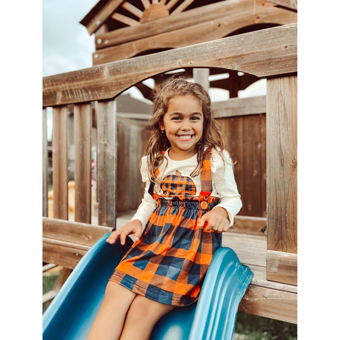 Plaid Pumpkin Suspender Skirt Set