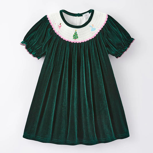 Embroidered Green Velvet Dress