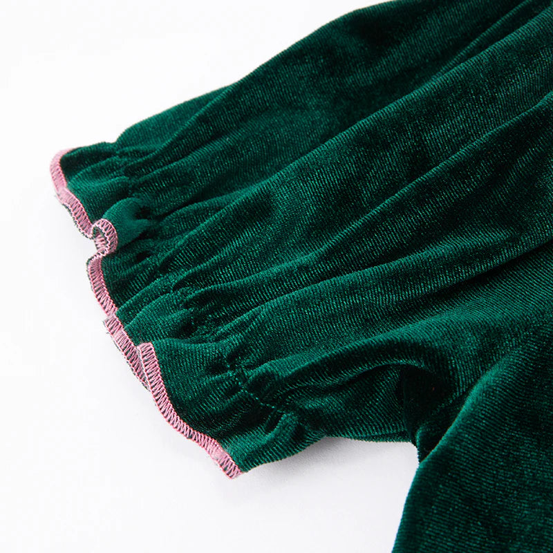 Embroidered Green Velvet Dress