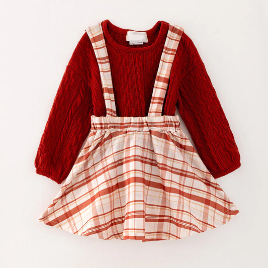 Plaid Suspender Skirt Set